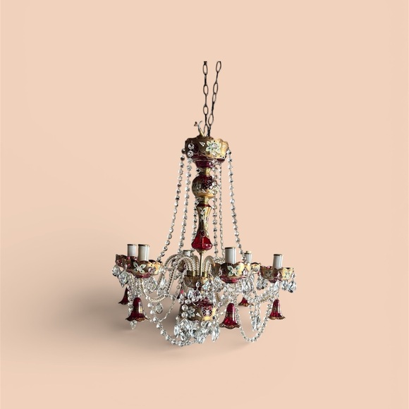 Vintage Bohemian ruby red crystal chandelier - Picture 7 of 13